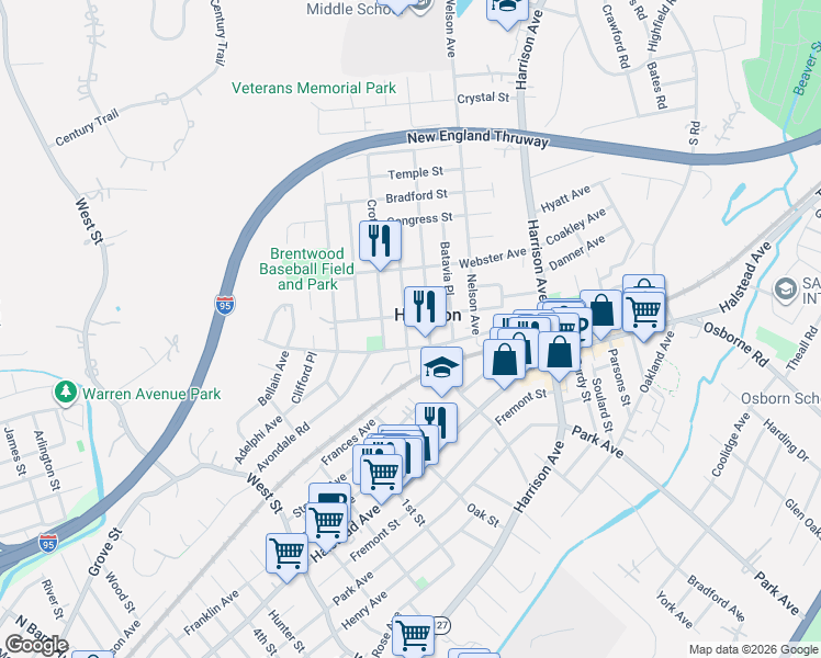 map of restaurants, bars, coffee shops, grocery stores, and more near 5 Crotona Avenue in Harrison