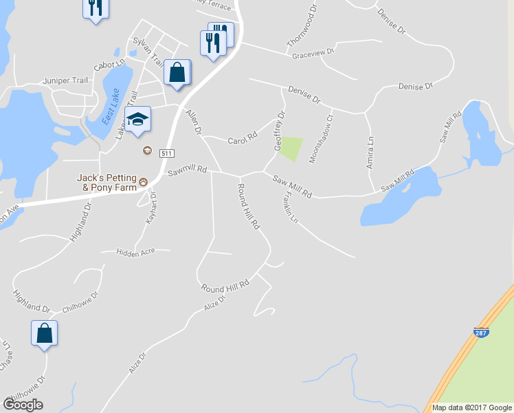 map of restaurants, bars, coffee shops, grocery stores, and more near 54 Round Hill Rd in Kinnelon