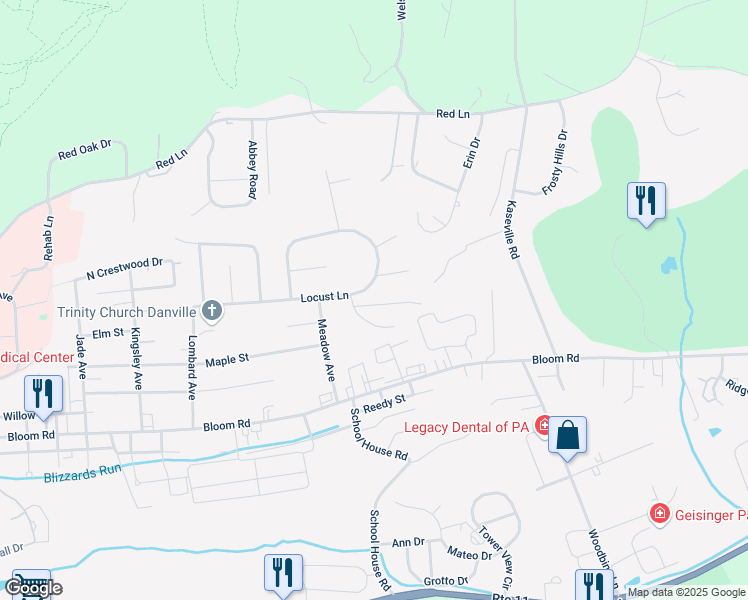 map of restaurants, bars, coffee shops, grocery stores, and more near 21 Cotswold Street in Danville