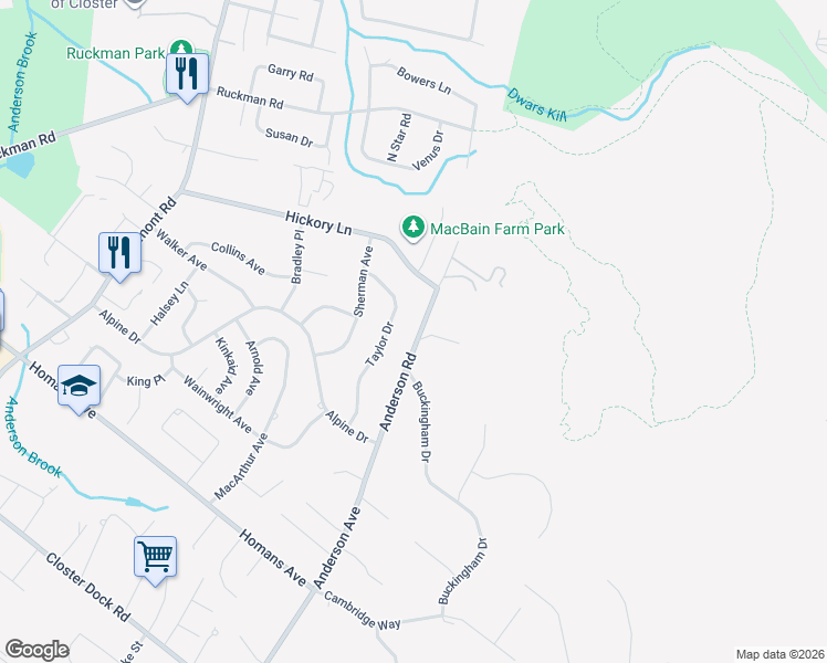 map of restaurants, bars, coffee shops, grocery stores, and more near 206 Anderson Avenue in Closter