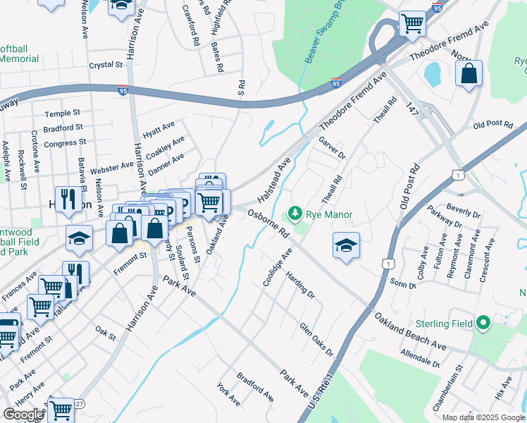 map of restaurants, bars, coffee shops, grocery stores, and more near 170 Osborn Road in Harrison