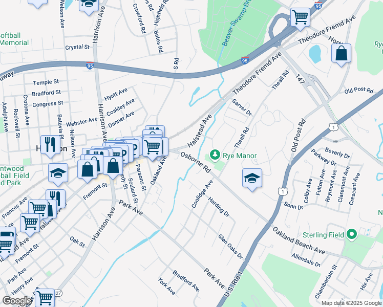 map of restaurants, bars, coffee shops, grocery stores, and more near 170 Osborn Road in Harrison