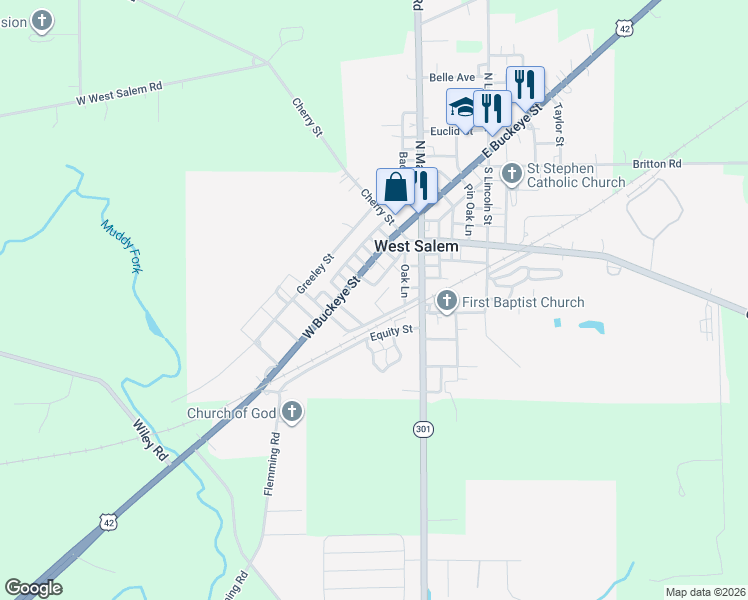 map of restaurants, bars, coffee shops, grocery stores, and more near 5 Centennial Drive in West Salem