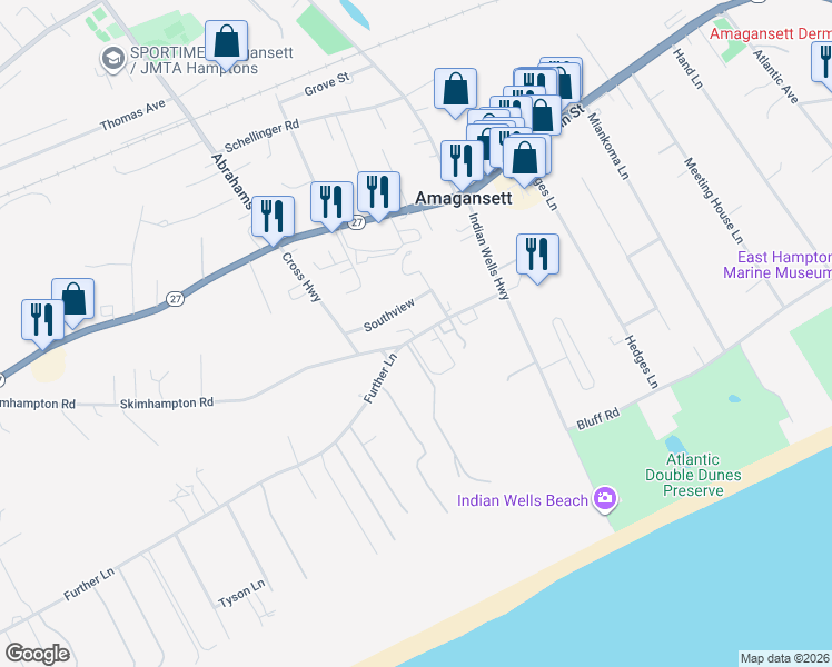 map of restaurants, bars, coffee shops, grocery stores, and more near 449 Further Lane in East Hampton