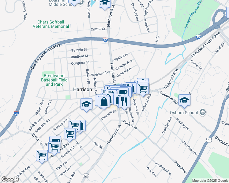 map of restaurants, bars, coffee shops, grocery stores, and more near 3 Calvert Street in Harrison