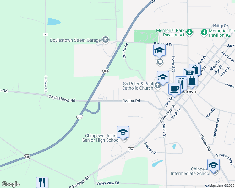map of restaurants, bars, coffee shops, grocery stores, and more near 240 Collier Drive in Doylestown