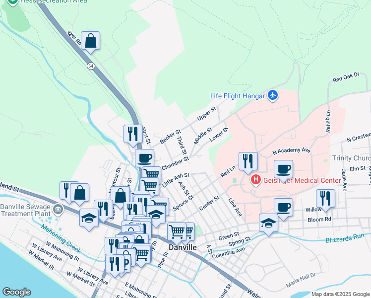 map of restaurants, bars, coffee shops, grocery stores, and more near 1546 Third Street in Danville