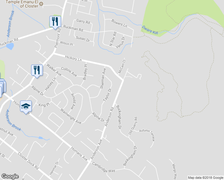 map of restaurants, bars, coffee shops, grocery stores, and more near 43 Taylor Drive in Closter