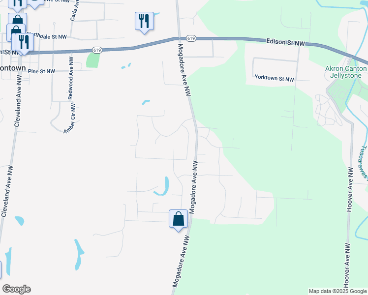 map of restaurants, bars, coffee shops, grocery stores, and more near 2765 Castle View Street Northwest in Uniontown