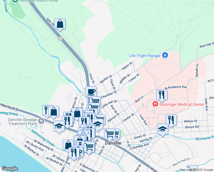 map of restaurants, bars, coffee shops, grocery stores, and more near 1574 Second Street in Danville