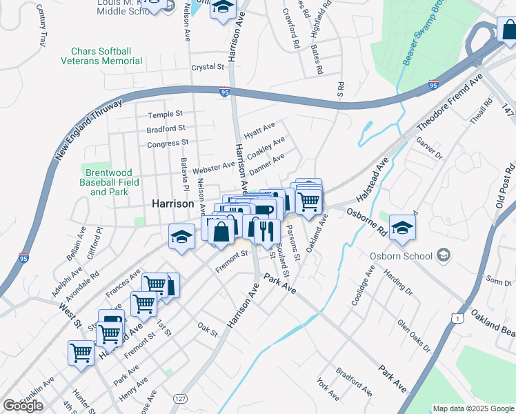 map of restaurants, bars, coffee shops, grocery stores, and more near 1 Heineman Place in Harrison