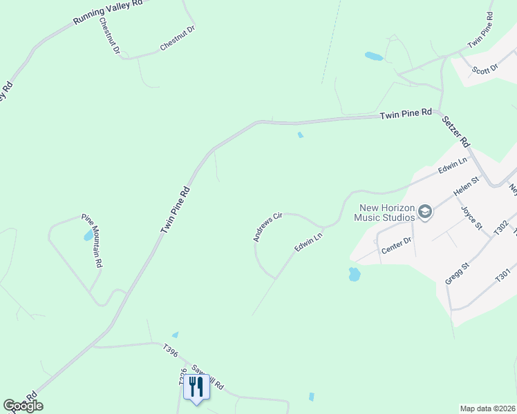 map of restaurants, bars, coffee shops, grocery stores, and more near 340 Andrews Circle in Stroudsburg