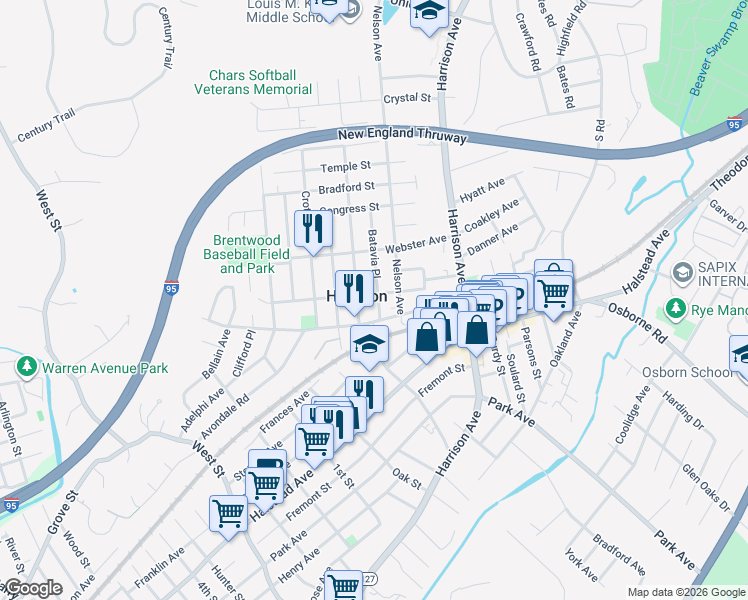 map of restaurants, bars, coffee shops, grocery stores, and more near in Harrison