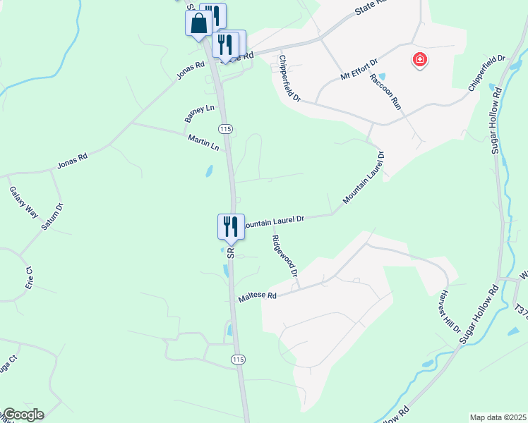 map of restaurants, bars, coffee shops, grocery stores, and more near 2225 Mountain Laurel Drive in Effort