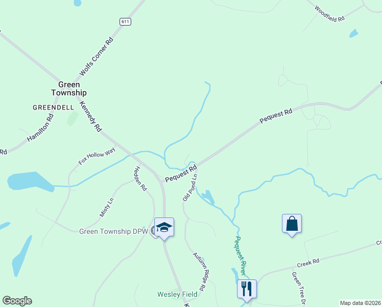 map of restaurants, bars, coffee shops, grocery stores, and more near 29 Pequest Road in Green Township