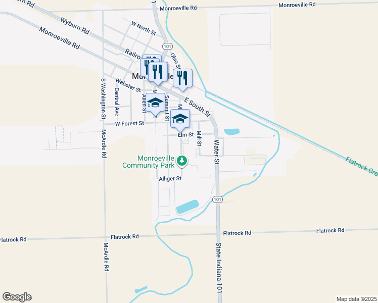 map of restaurants, bars, coffee shops, grocery stores, and more near 401 Monroe Street in Monroeville