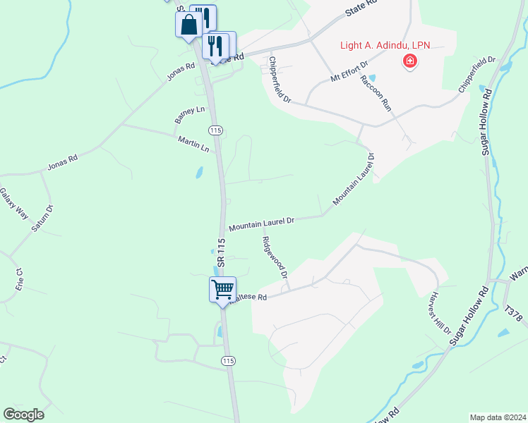 map of restaurants, bars, coffee shops, grocery stores, and more near 2235 Mountain Laurel Drive in Effort