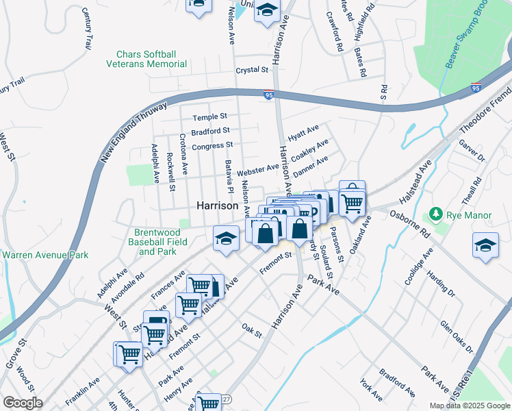 map of restaurants, bars, coffee shops, grocery stores, and more near 33 Calvert Street in Harrison