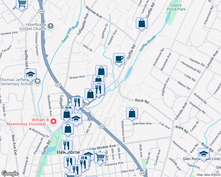 map of restaurants, bars, coffee shops, grocery stores, and more near 425 North 4th Avenue in Hawthorne