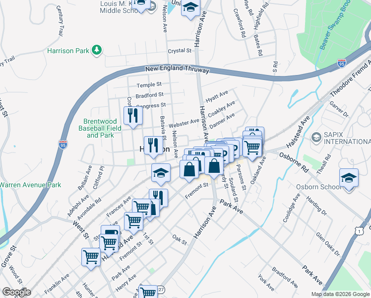 map of restaurants, bars, coffee shops, grocery stores, and more near 9 Holland Street in Harrison