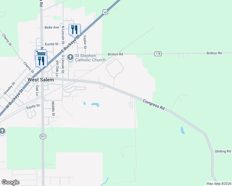 map of restaurants, bars, coffee shops, grocery stores, and more near 296 Congress Road in West Salem