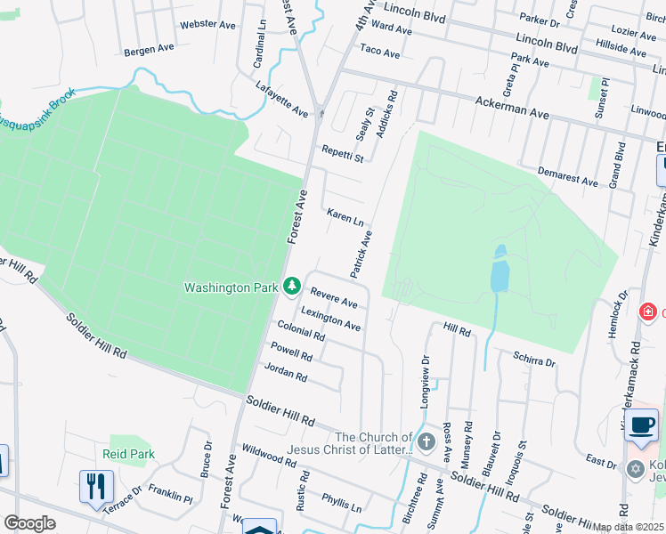map of restaurants, bars, coffee shops, grocery stores, and more near 189 Congress Road in Emerson