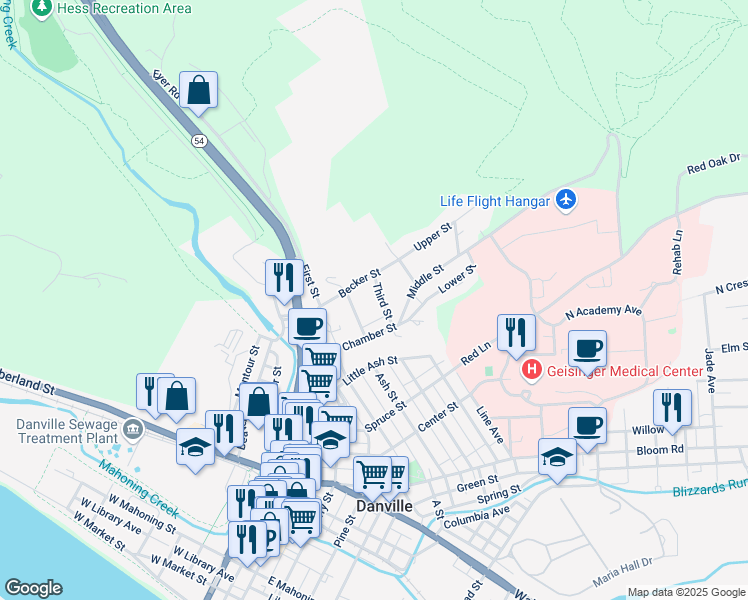 map of restaurants, bars, coffee shops, grocery stores, and more near 1573 Third Street in Danville