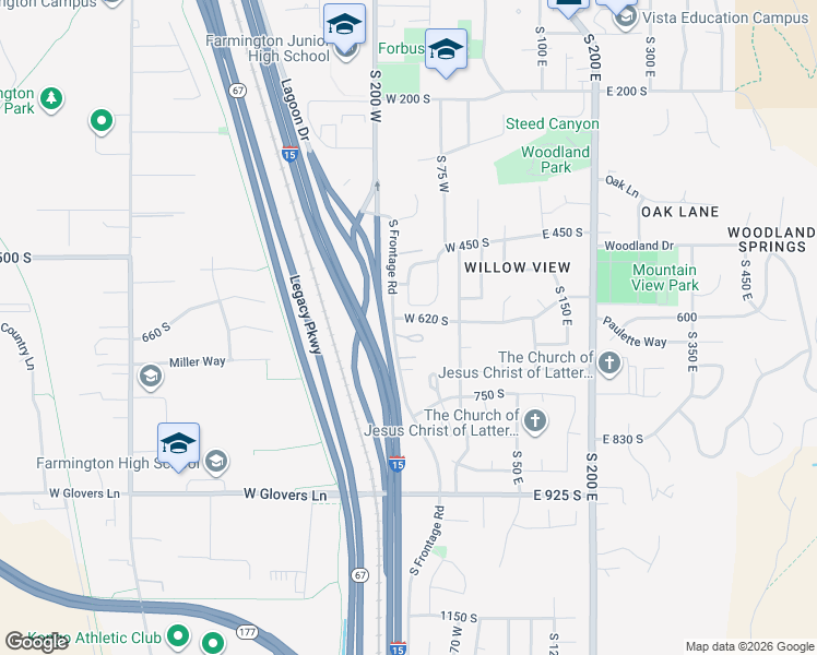 map of restaurants, bars, coffee shops, grocery stores, and more near 671 Interstate 15 Frontage Road in Farmington