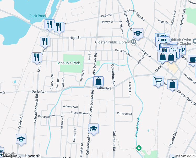 map of restaurants, bars, coffee shops, grocery stores, and more near 293 Durie Avenue in Closter