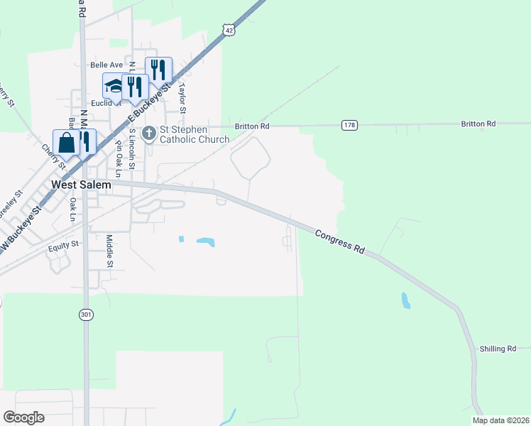 map of restaurants, bars, coffee shops, grocery stores, and more near 296 Congress Road in West Salem