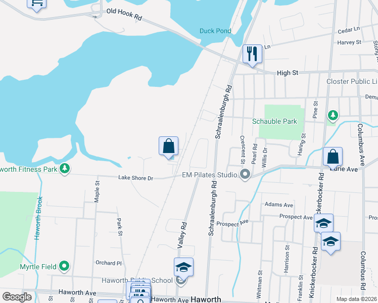 map of restaurants, bars, coffee shops, grocery stores, and more near 10 Bethany Circle in Closter