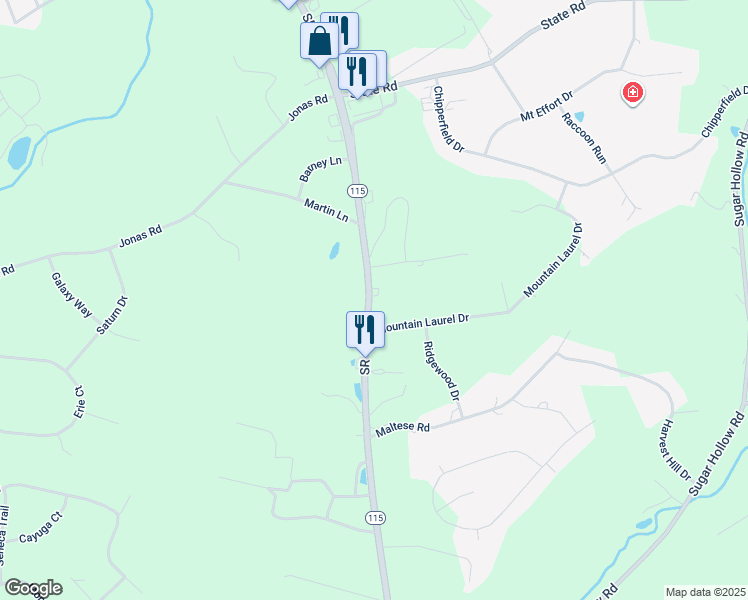 map of restaurants, bars, coffee shops, grocery stores, and more near 3084 Pennsylvania 115 in Effort