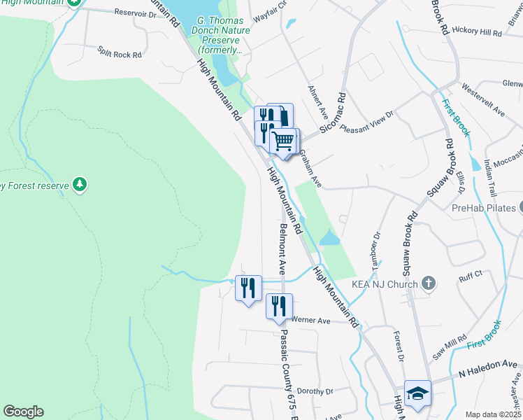 map of restaurants, bars, coffee shops, grocery stores, and more near 94 Hillside Drive in North Haledon
