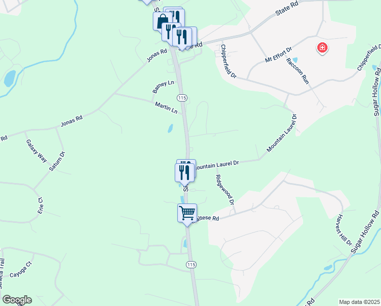 map of restaurants, bars, coffee shops, grocery stores, and more near 3084 Pennsylvania 115 in Effort