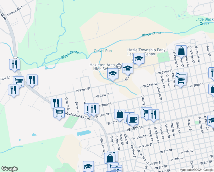 map of restaurants, bars, coffee shops, grocery stores, and more near 655 Putnam Street in Luzerne County