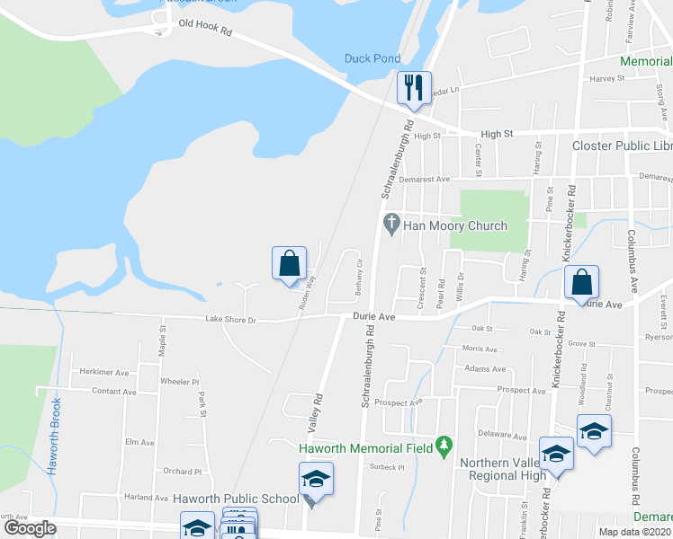 map of restaurants, bars, coffee shops, grocery stores, and more near 10 Bethany Circle in Closter