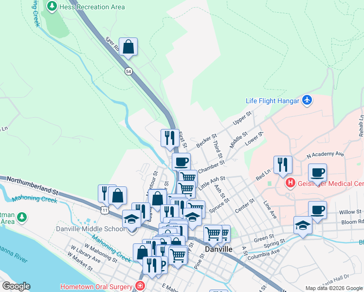 map of restaurants, bars, coffee shops, grocery stores, and more near 1781 Fleming Avenue in Danville
