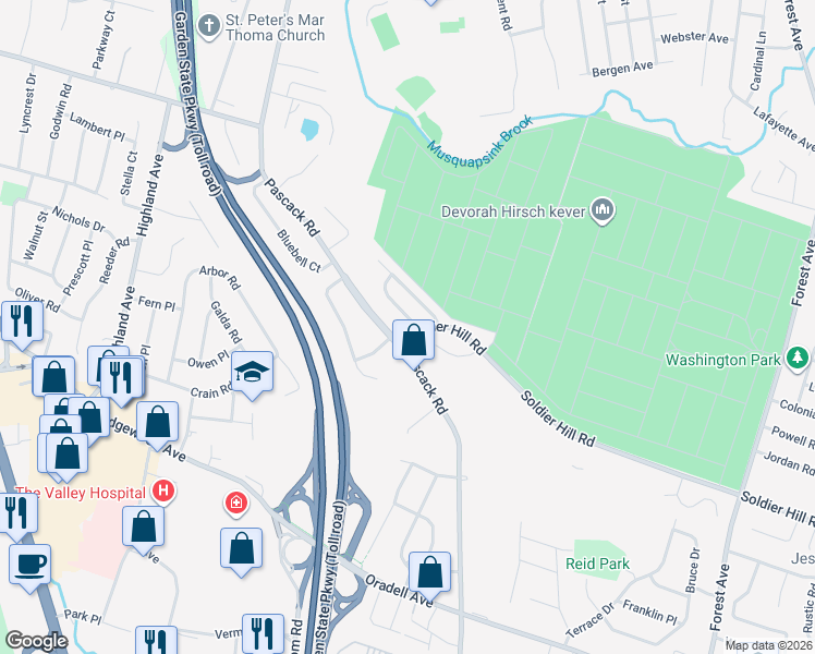 map of restaurants, bars, coffee shops, grocery stores, and more near 766 Manchester Way in Paramus