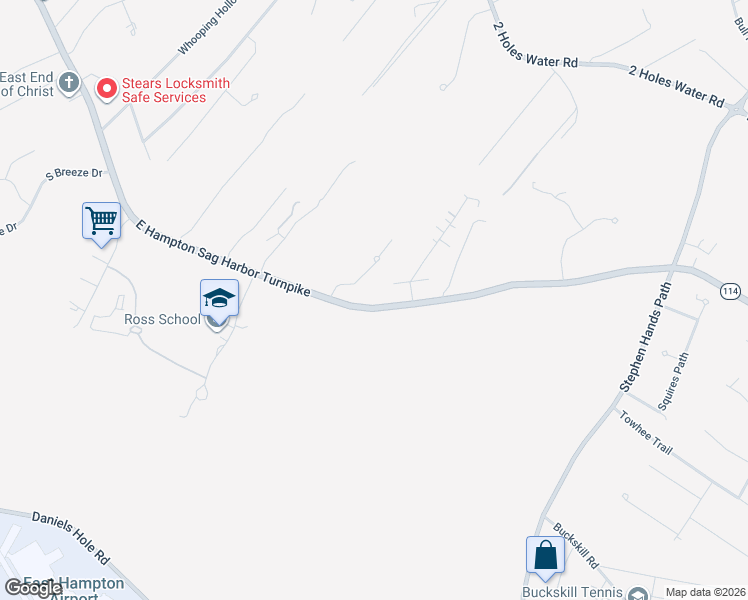 map of restaurants, bars, coffee shops, grocery stores, and more near 2 Stonewall Court in East Hampton