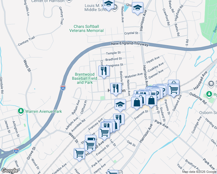 map of restaurants, bars, coffee shops, grocery stores, and more near 70 Post Place in Harrison