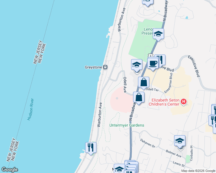 map of restaurants, bars, coffee shops, grocery stores, and more near in Yonkers