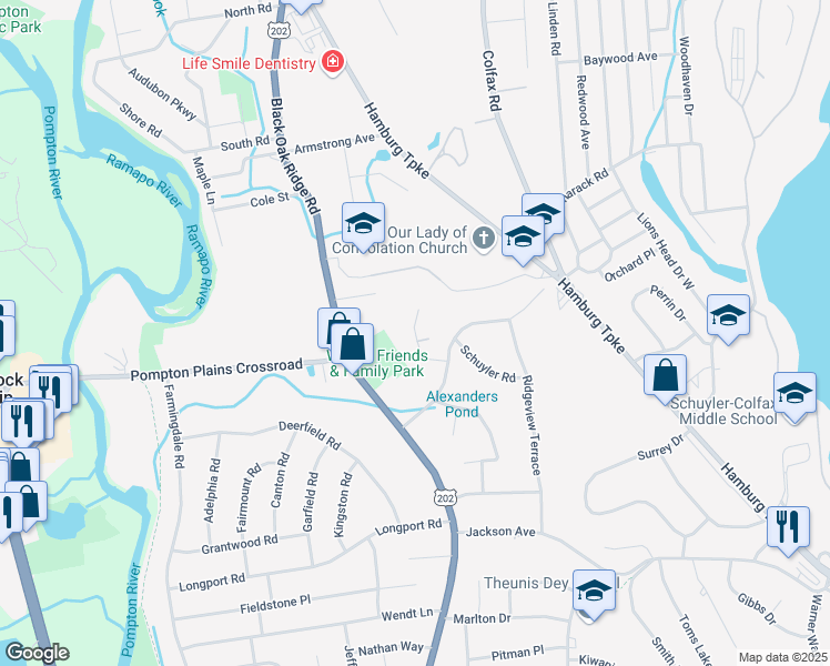 map of restaurants, bars, coffee shops, grocery stores, and more near 34 Lucas Lane in Wayne