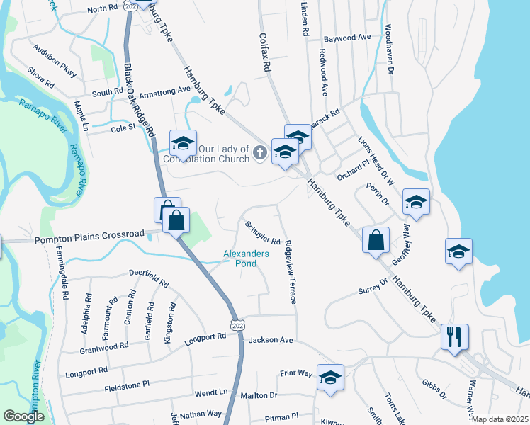 map of restaurants, bars, coffee shops, grocery stores, and more near 57 Sheffield Road in Wayne