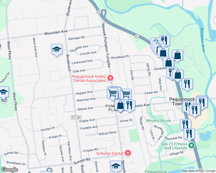 map of restaurants, bars, coffee shops, grocery stores, and more near 679 Newark Pompton Turnpike in Pequannock Township