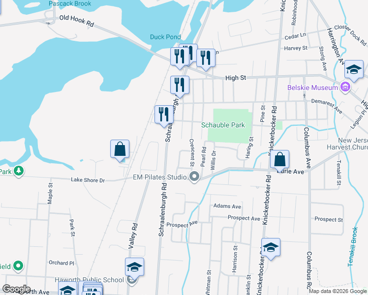 map of restaurants, bars, coffee shops, grocery stores, and more near 88 Union Street in Closter