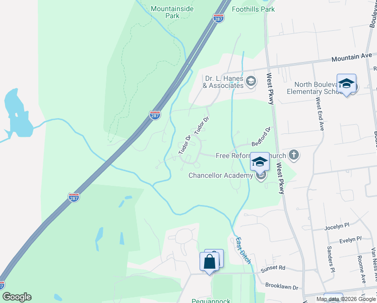 map of restaurants, bars, coffee shops, grocery stores, and more near 5803 Tudor Drive in Pequannock Township