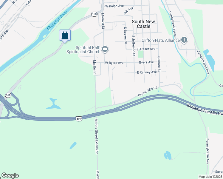 map of restaurants, bars, coffee shops, grocery stores, and more near 216 Bryson Mill Road in New Castle