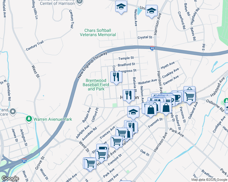 map of restaurants, bars, coffee shops, grocery stores, and more near 90 Rockwell Street in Harrison