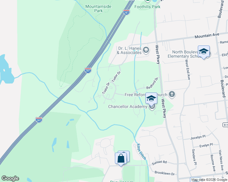 map of restaurants, bars, coffee shops, grocery stores, and more near 5602 Tudor Drive in Pequannock Township