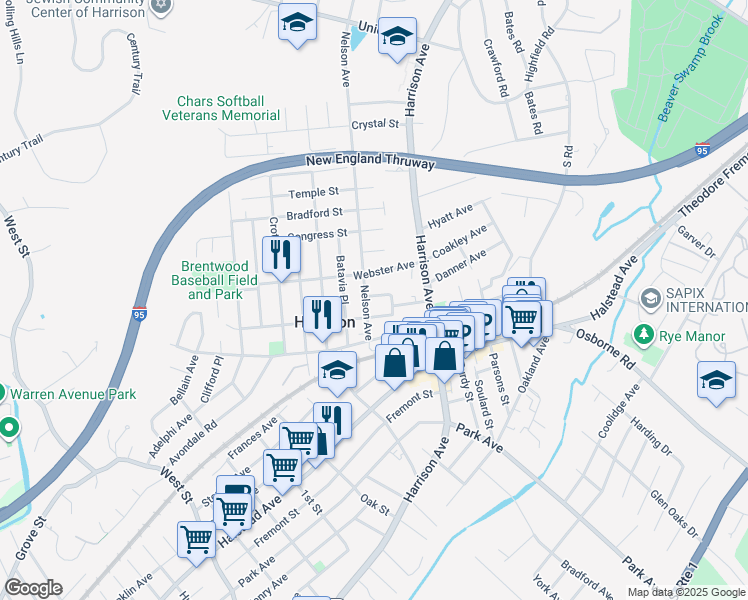 map of restaurants, bars, coffee shops, grocery stores, and more near 37 New Haven Street in Harrison